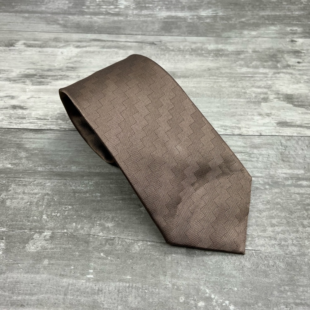 Cafe Coton Solid Taupe Check Silk Tie